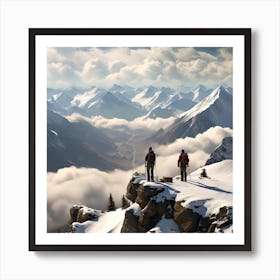 Two People Standing On Top Of A Mountain Art Print