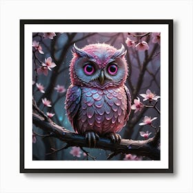 Owl In Cherry Blossoms Art Print