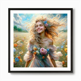 Girl In A Flower Field Art Print