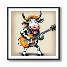 Cow Playing Guitar 13 Art Print