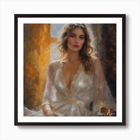 Woman In A White night gown Art Print