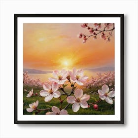 Twilight Bloom Cherry Blossoms At Sunset Art Print