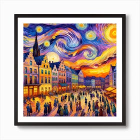 Starry Night in the City - Van Gogh Styled Art Print