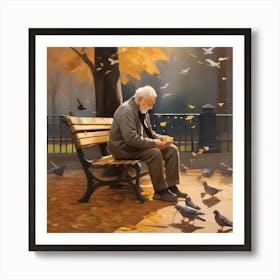 Old Man With Pigeons 2 Art Print