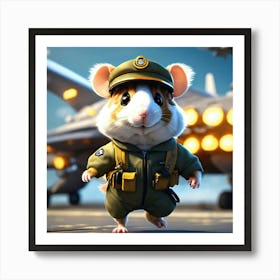 A Cute Fluffy Hamster Pilot Walking On A Military (3) Art Print