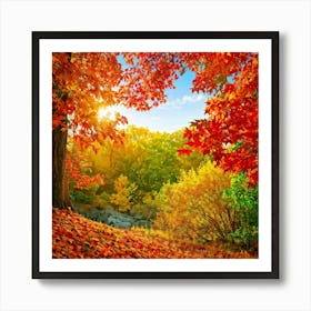 Autumnal Landscape Leaves In Vibrant Oranges Reds And Yellows Scattered Acorns Nestled Amidst Th (3) Art Print