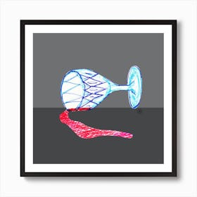 Spilled Wine hand drawn still life minimal illustration square grey kitchen bar cafe Art Print