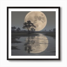 Leonardo Vision Xl 3 A Detailed Depiction Of A Rainy Lunar Nig 1 Art Print