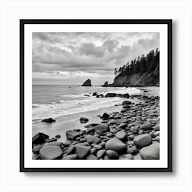 Black And White Rocky Beach Art Print