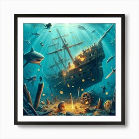 Pirate Ship In The Ocean Art Print