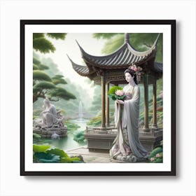 A statue of liyi princess and her garden Art Print