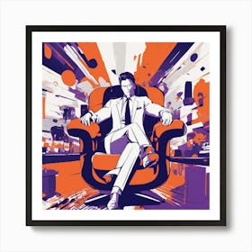 Drew Illustration Of Man On Chair In Bright Colors, Vector Ilustracije, In The Style Of Dark Navy An (2) Art Print