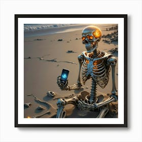 Skeleton With Cell Phone Art Print