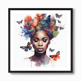 Watercolor Butterfly African Woman  #4 Art Print