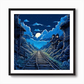 Train Tracks At Night Art Print