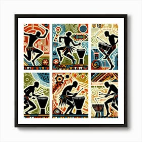 Tribal African Art men silhouettes Art Print