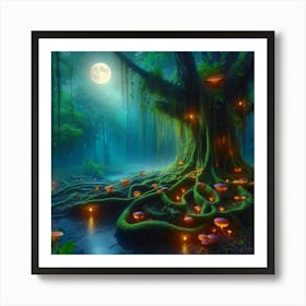 Fairy Forest At Night Art Print