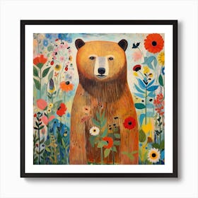 Bear and flowers 2 Art Print