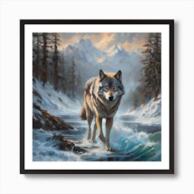 Wolf By The River Art Print