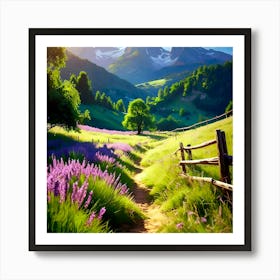 Lavender Field In The Mountains Art Print