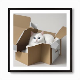 White Cat In A Box 1 Art Print