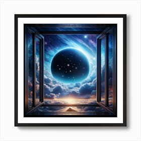 Surreal Visualization Of A Geometric Portal Like A Window Into A Dreamy Abstract Sky Filled With Sw (4) Art Print