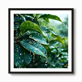 Raindrops On Leaves 2 Art Print