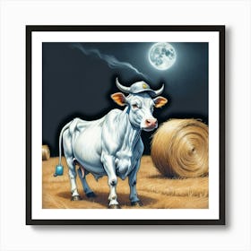 Cow In The Moonlight 1 Art Print