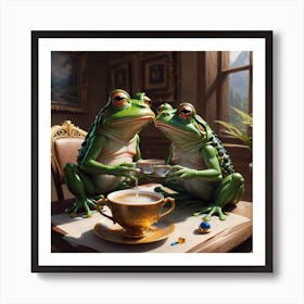 Two frogs sharing a cup of tea elligantly  Art Print
