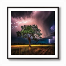 Lightning Over A Tree 4 Art Print