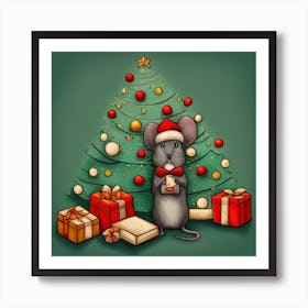 Cartoon Christmas Mouse Art Print