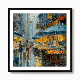 Hong Kong Market 2, In Warm Colors, Impressionism, Surrealism Art Print