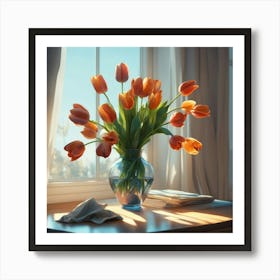 Orange Tulips In A Vase Art Print