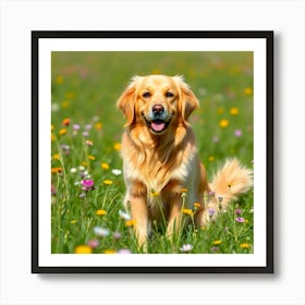 Golden Retriever In A Field Art Print