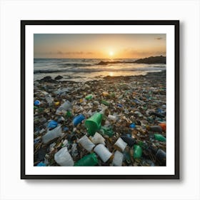 Plastic Pollution At Sunset Art Print