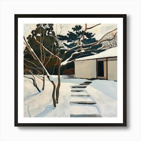 Japanese Zen Garden in Winter Series. Style of David Hockney 2 Art Print