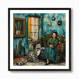 Snow Leopard at Frida Kahlo's Home. Animal Conservation Series Art Print
