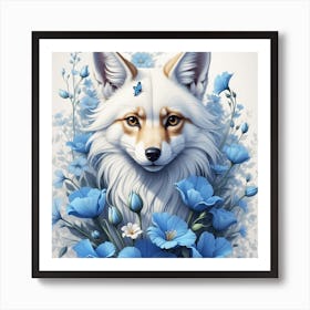 Fox With Blue Flowers Art Print