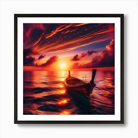 The Boat And The Sunset Art Print