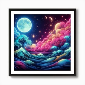 Great Wave At Night Art Print