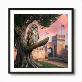 Owl sitting on tree Art Print