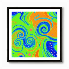 Colors Neon Green Electric Blue Bold Orange pattern Spiral Shapes And Swirls Resembling good looking ,Elegant look , attracting colors combination 2 Art Print