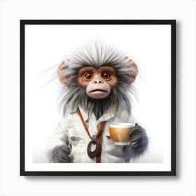 Monkey With A Cup Of Coffee Art Print