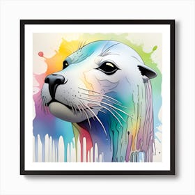 Sea Lion watercolor dripping Art Print