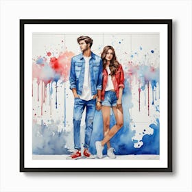 Couple In Denim Art Print