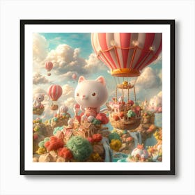 Cute Kitties In Hot Air Balloons Art Print