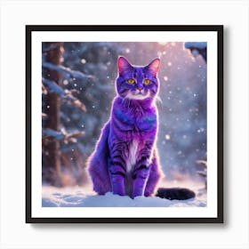 A Purple Winter Cat Art Print