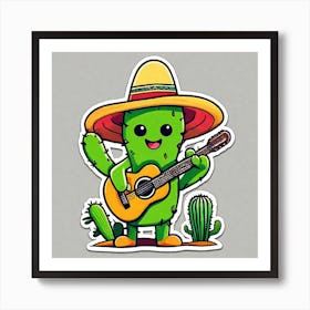 Cactus Playing Guitar 4 Art Print