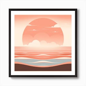 "Peach Sunrise: Retro-Inspired Serenity"  "Peach Sunrise" offers a retro-inspired serenity through its stylized depiction of a sunrise over tranquil waters. The artwork's soft peach and cream tones, combined with the layered simplicity of the sun and clouds, evoke a sense of calm nostalgia. Ideal for those looking to bring a touch of vintage charm and peacefulness to their space, this digital art piece is a harmonious blend of past and present. Let this soothing sunrise be a daily reminder of the beauty in simplicity and the promise of a new day. Art Print