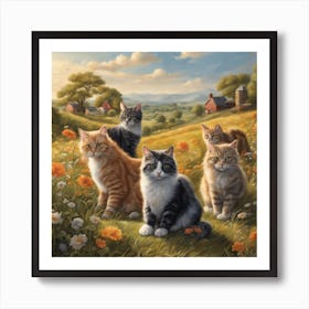 Cats In The Meadow Art Print